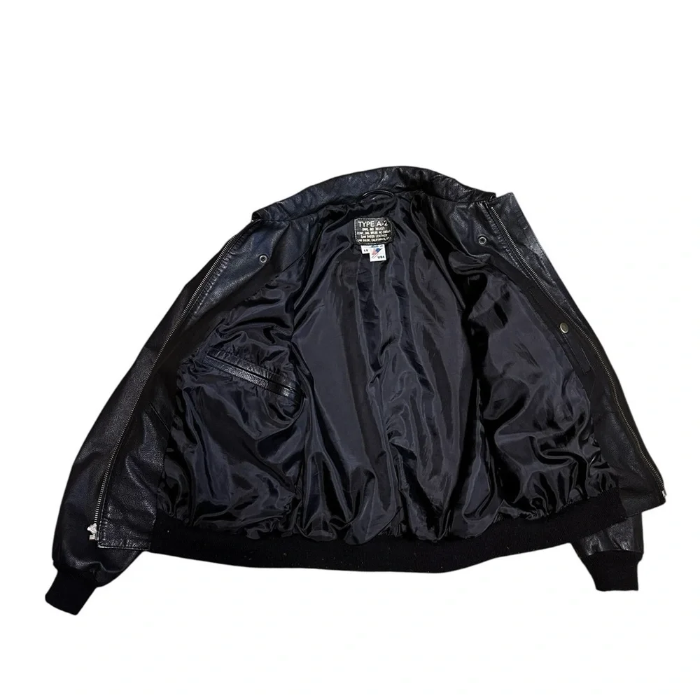 Kids Youth Vintage A2 Leather Flight Jacket Size 14 San Diego Leather Black